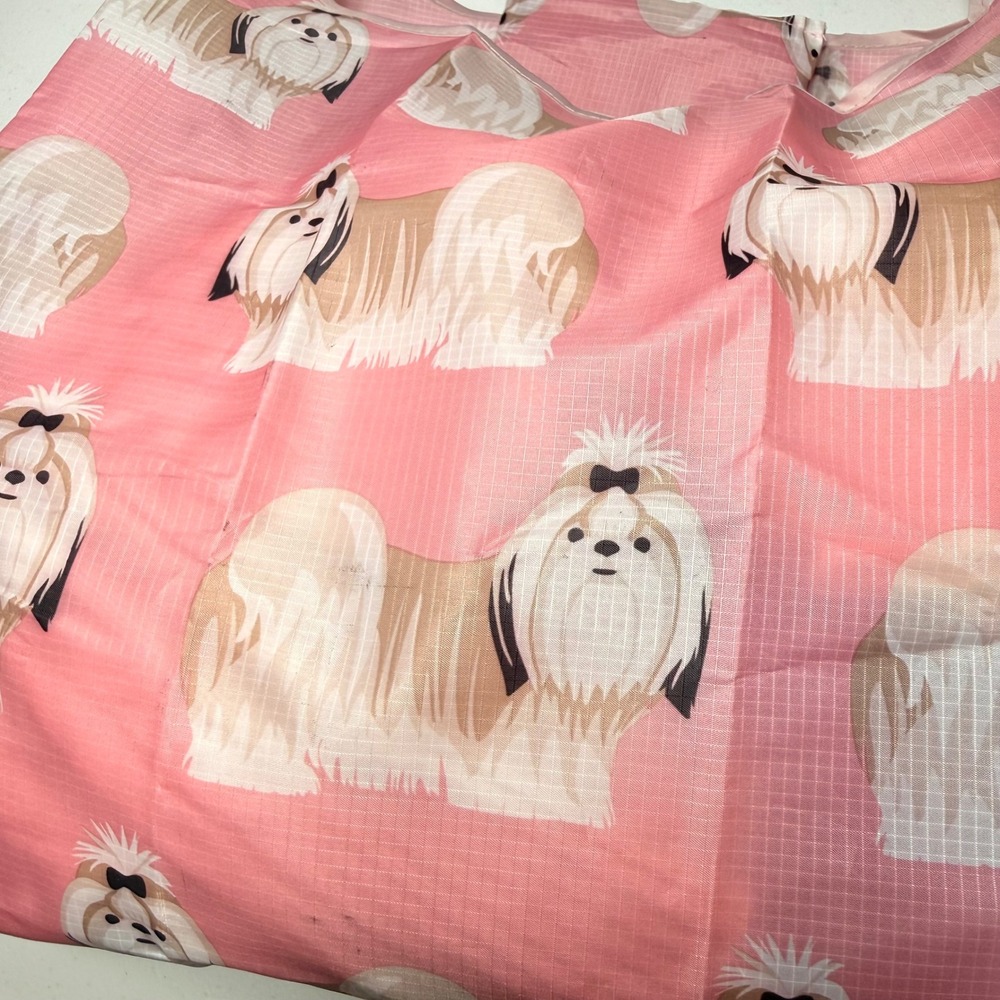 EasyEarth Shih Tzu Reusable Shopping Bag Pink Dog Print EcoSilk Tote Large - Picture 10 of 12